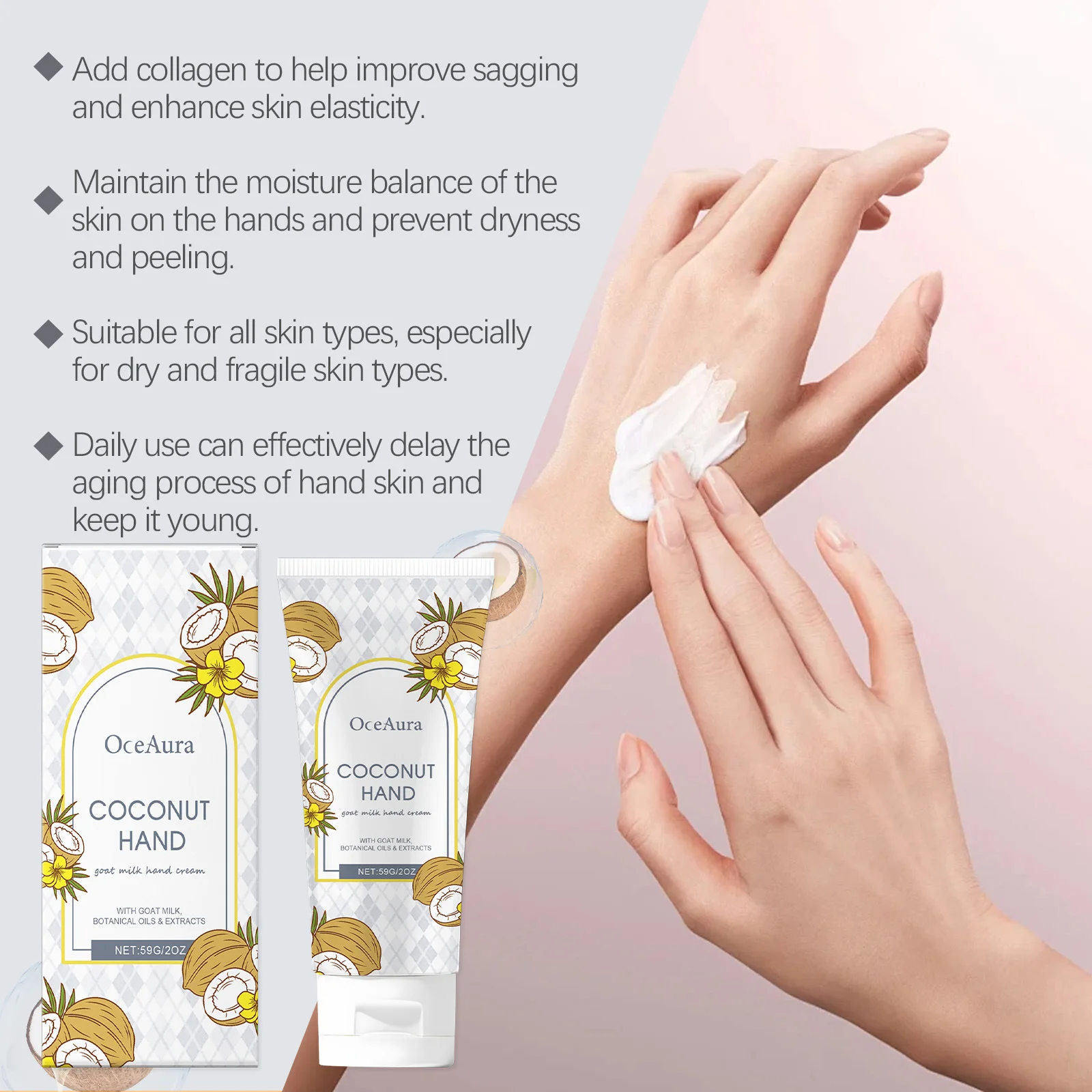 Coconut Hydrating Hand Cream Nourishing Rejuvenating Moisturizing Brightening Smoothing Soothing Anti Cracked Repair Hand Cream