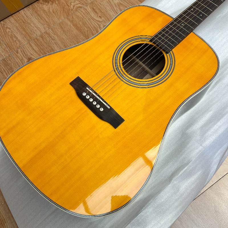 41 Inch HD28 Acoustic Guitar D-bucket Spruce Solid Top Rosewood Fingerboard Retro Yellow Adult Beginner Free Delivery
