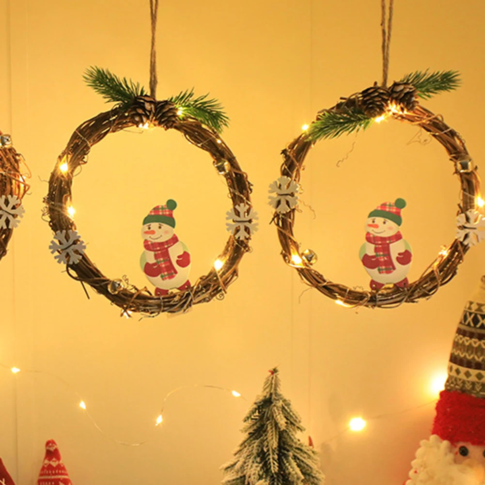 Corona de Navidad de Papá Noel, colgante decorativo para pared, puerta, ventana, ciervo, muñeco de nieve, decoración colgante para árbol de Navidad, Festival de vacaciones