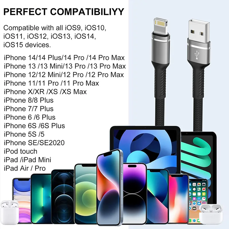 MFi Certified Nylon Braided Fast Charging Cable for Iphone 14 Plus 13 Pro Max 12 11 XR XS 2.4A USB Lightning Super Charge Line - náhled 6