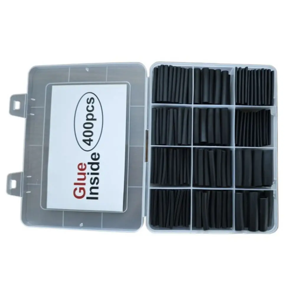 

400 Pcs Black Heat Shrink Tubing Kit PE High Temperature Insulation Sleeving 3:1 Ratio Adhesive Lined Shrink Tubing