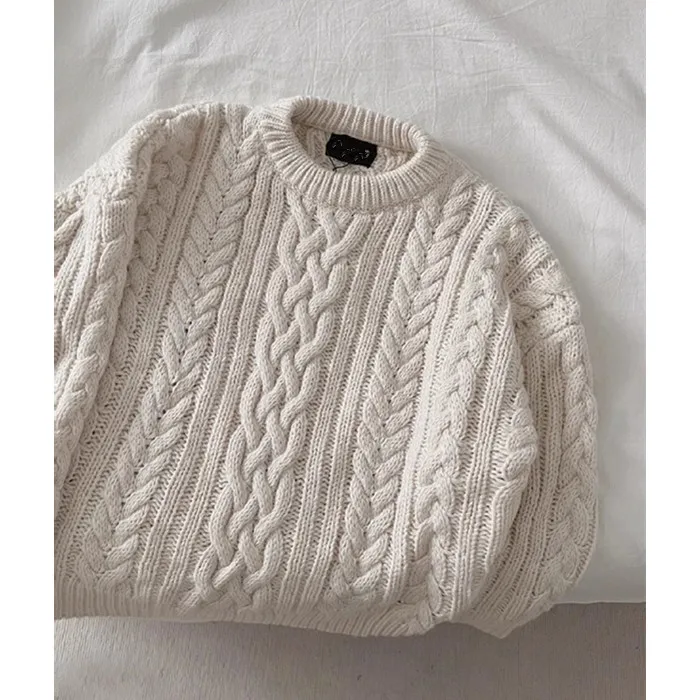 

East Gate 2024 New Loose Women's Knitwear Twist Sweater Slimming Overhead Sle Eight Milk Vintage Recommendation