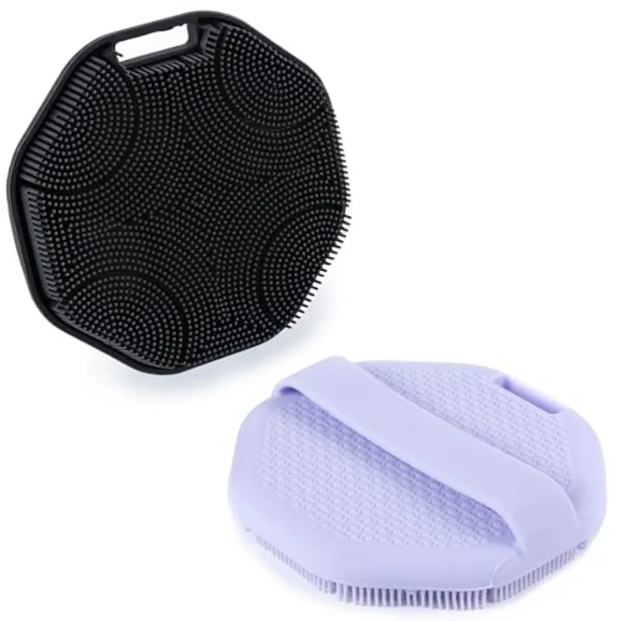 2 Pack Silicone Exfoliating Body Scrubber with Handle, Soft Silicone Loofah for Sensitive Skin, Body Brush and Shower Head Mass