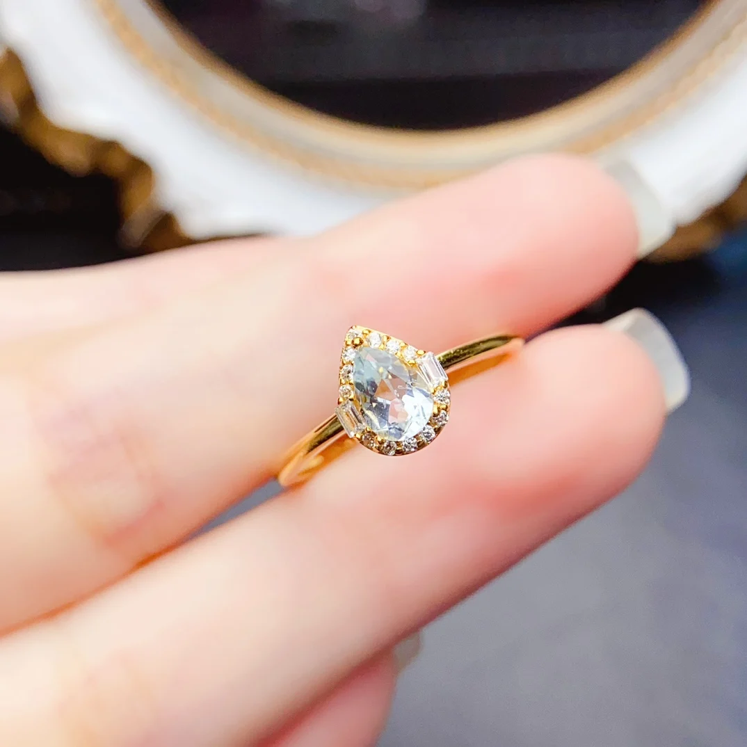 

Fashion 4*6mm Natural Aquamarine Ring Real S925 Sterling Silver Certificate Fine Charm Weddings Jewelry for Women FS
