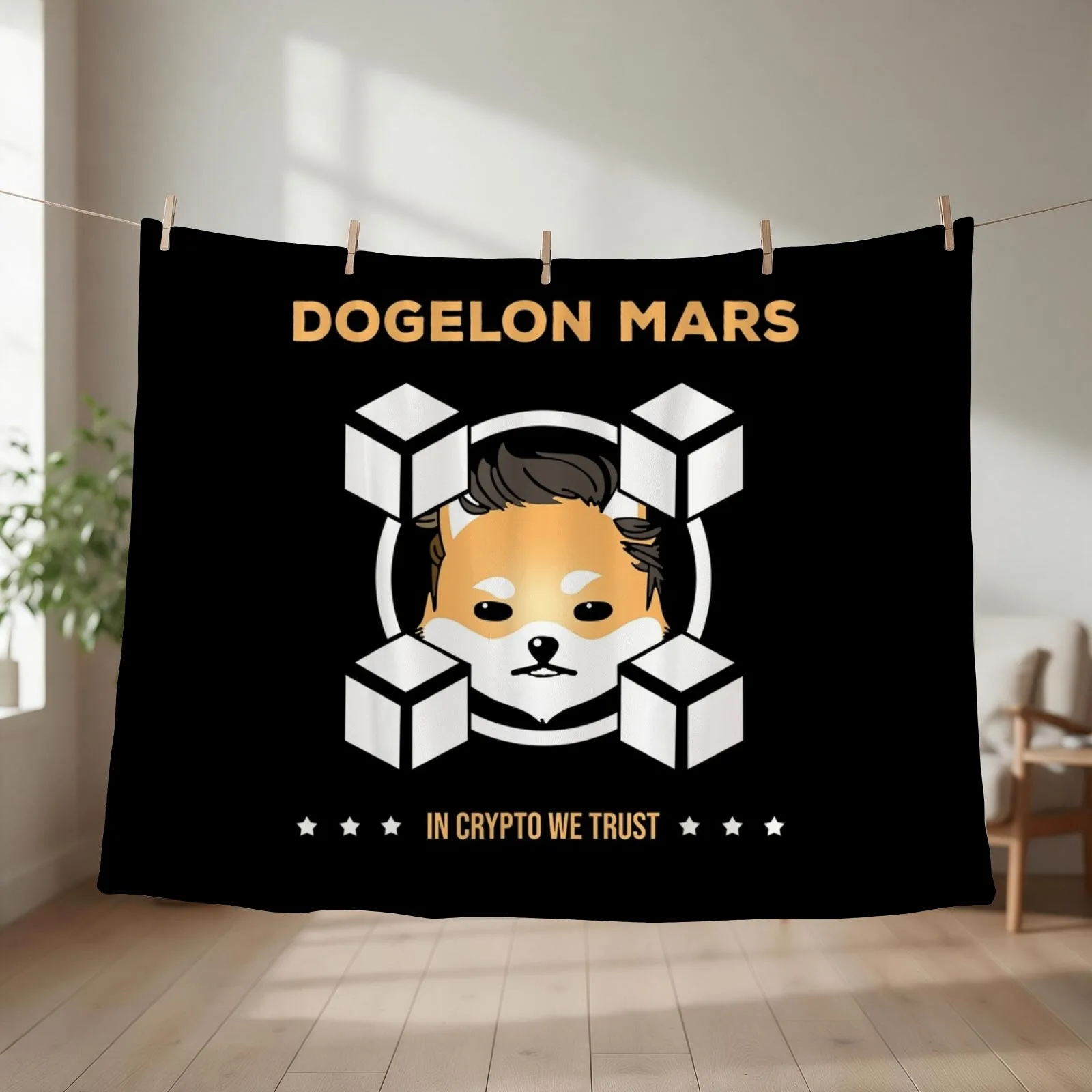 Dogelon Mars In Crypto We Trust Elon Coin Future Millionaire Throw Blanket Camping Furrys Summer Blankets