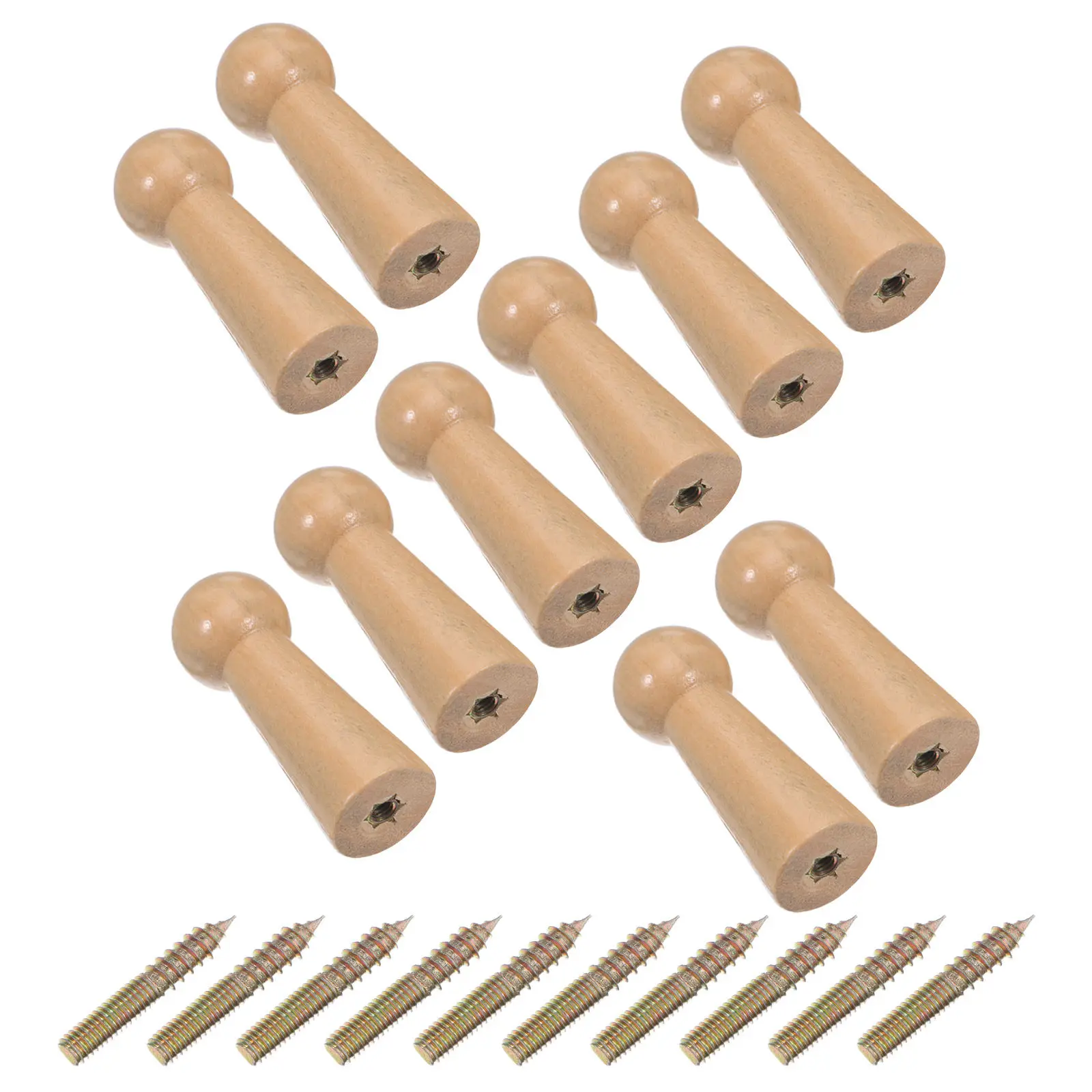 10Pcs Screw-on Wooden Shaker Pegs Long Unfinished Solid Wood Wall Hooks DIY Paintable Towel Hat Key Clothes Organizer