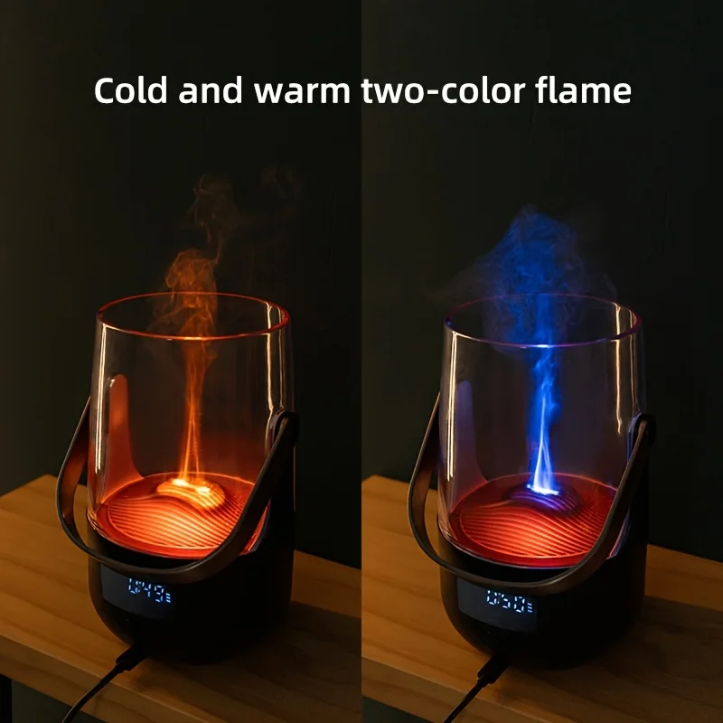 

200ML Retro Style Diffuser with Flame Effect Aromatherapy Humidifier, Timer Settings, Ambient Lighting, Waterless Auto-Off