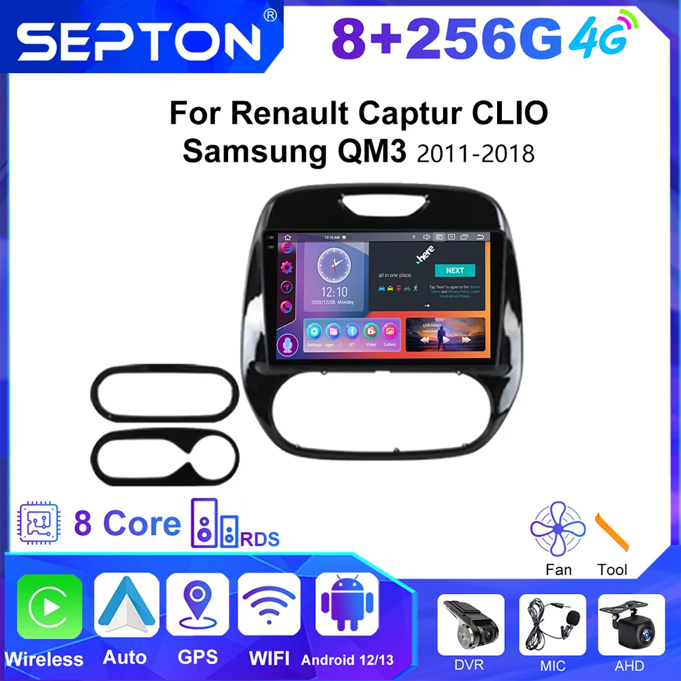 

SEPTON Car Radio Android for Renault Captur CLIO Samsung QM3 2011-2018 Carplay Navigation Multimedia Player Stereo GPS 4G 2Din