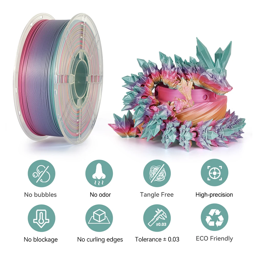 KINGROON Matte Rainbow PLA Filament Silk Rainbow PLA For 3D Printer For Drawing 1kg 1.75mm Printing Materials Special Color