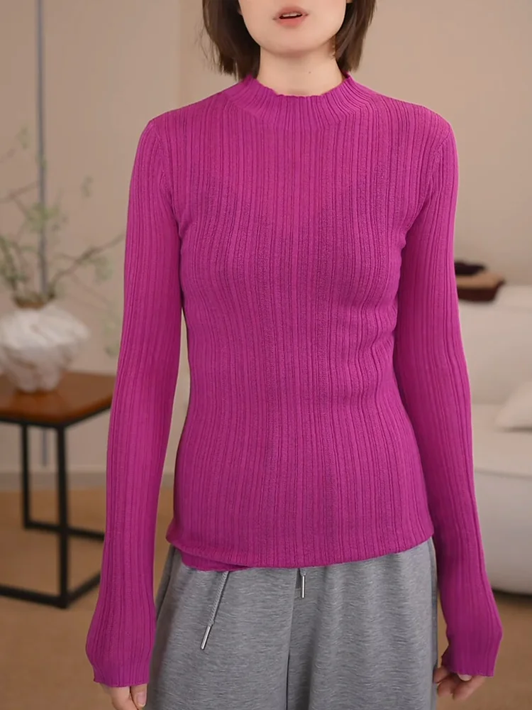 

Корейский модный универсальный вязаный топ большого размера с круглым вырезом, розовый, для женщин, осенняя новинка