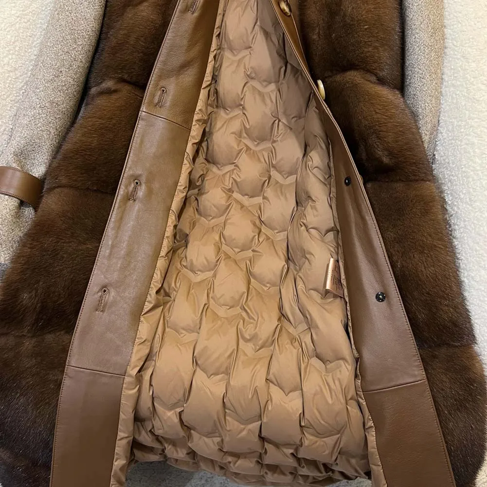 Cappotto in pelliccia di visone di velluto 2025 per donna lungo piumino di lusso in visone per l'inverno