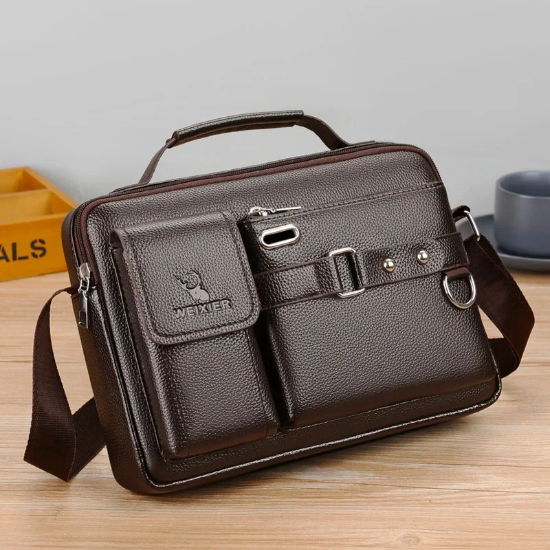 Men Cross body Messenger Bag Handbag Business Briefcases Laptop Retro Office PU Leather Male Top Handle One Shoulder Bag