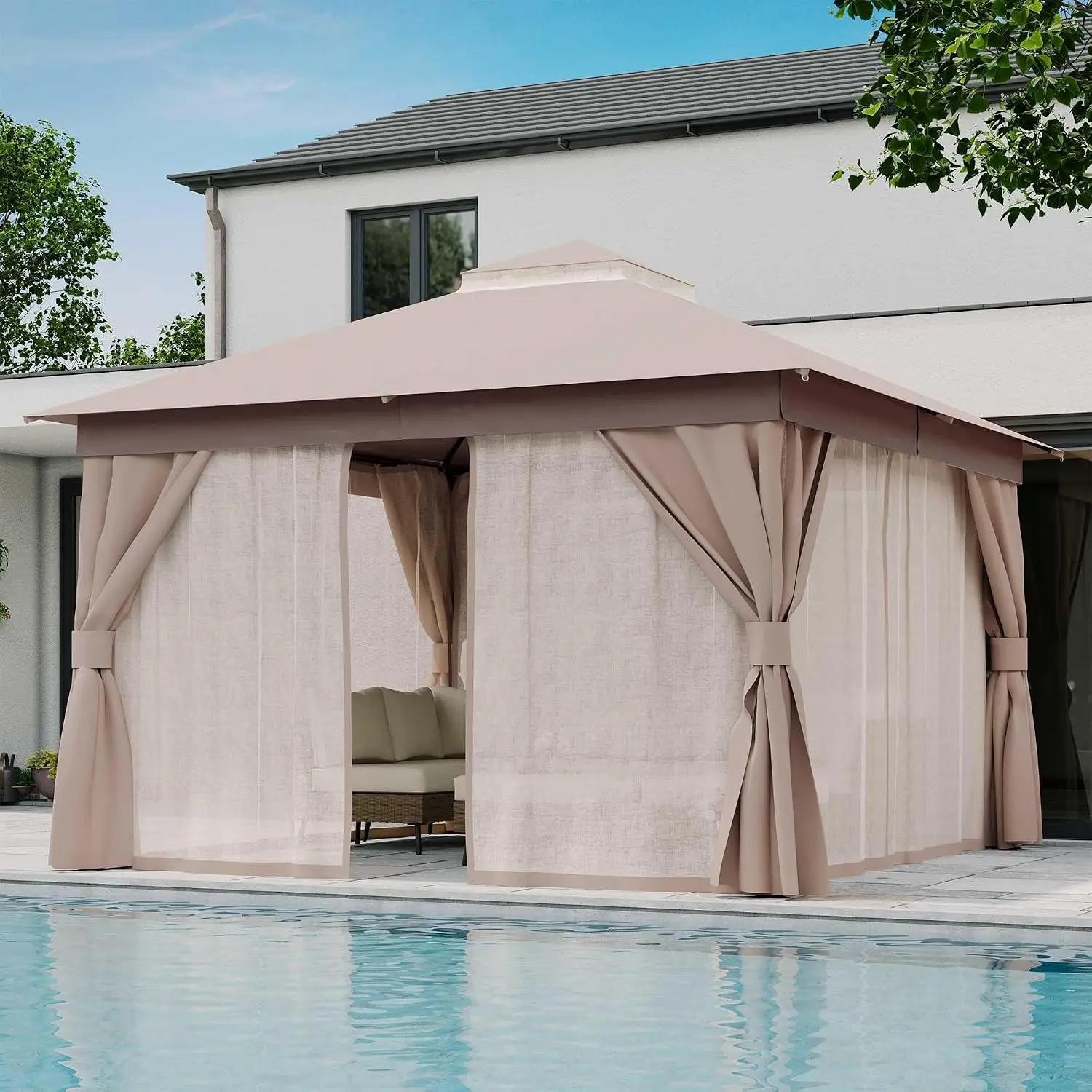 Patio Gazebo 12'x12' Heavy Duty Party Tent with Double Roof Mosquito Netting Privacy Screen for Backyard Garden Lawn, Customized