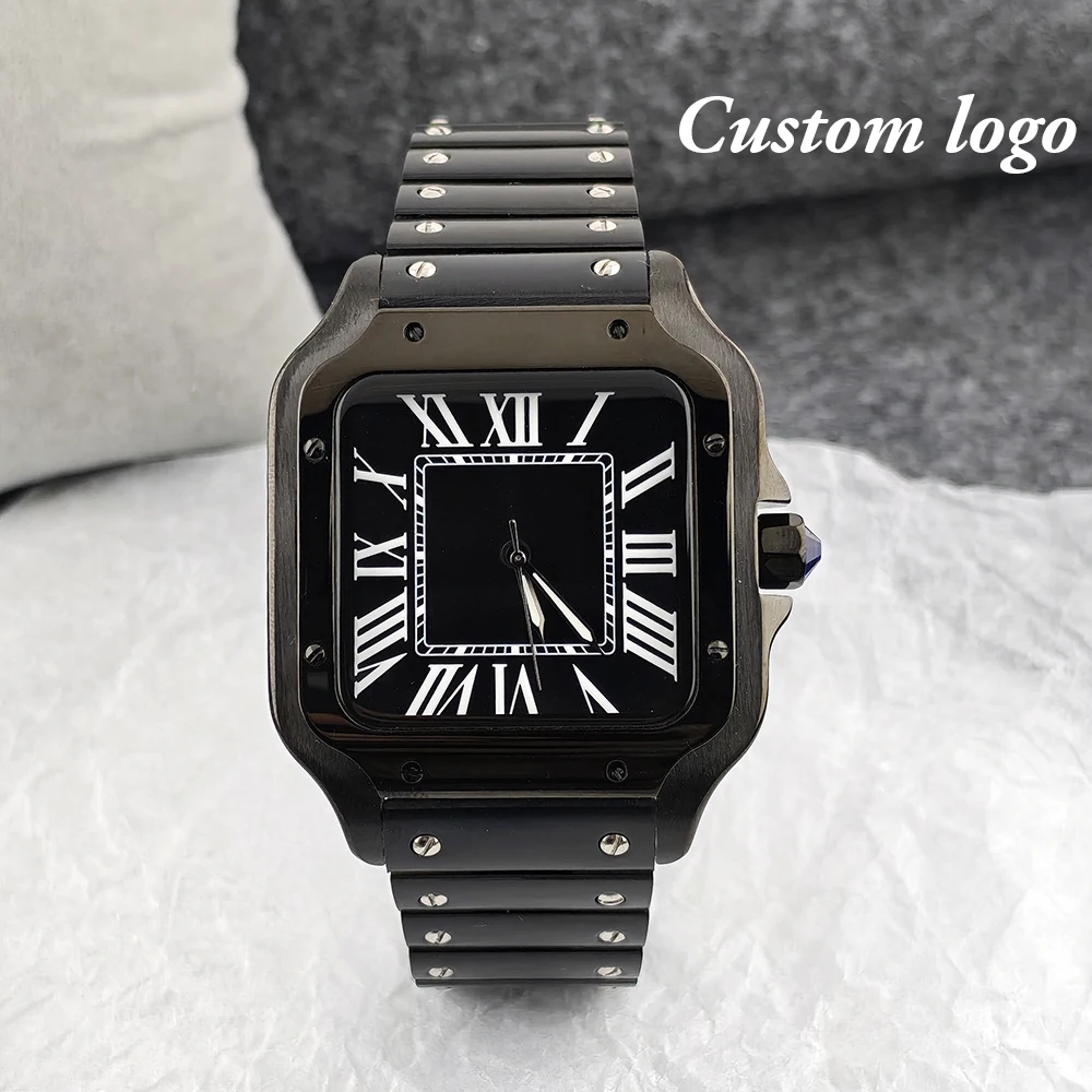 

Квадратные часы NH35, 38 мм, черные, с индивидуальным логотипом, из нержавеющей стали, с механизмом NH35