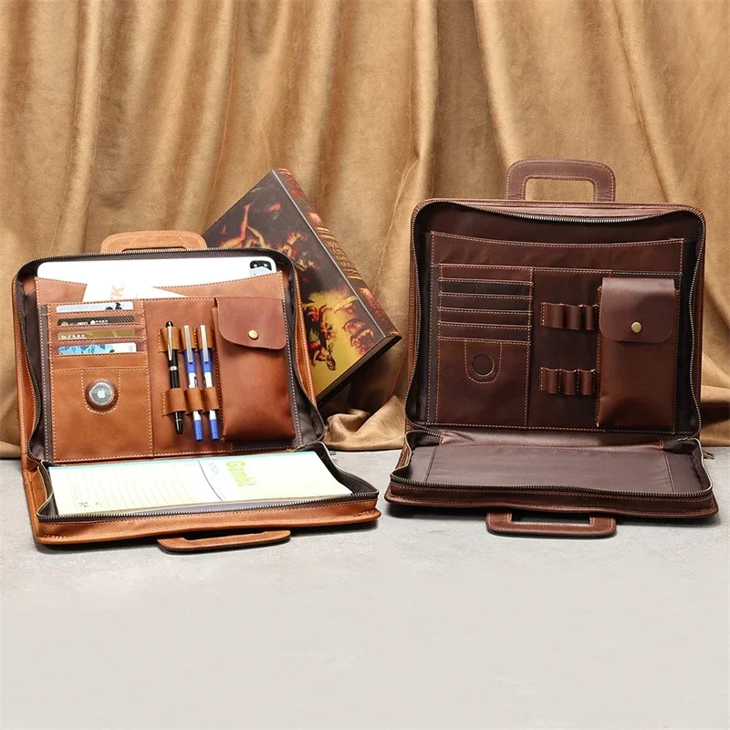 Hoge kwaliteit nieuwe vintage A4 bruin Crazy Horse echt leer Executive Office dames heren aktetas handtas portfolio tas M2215