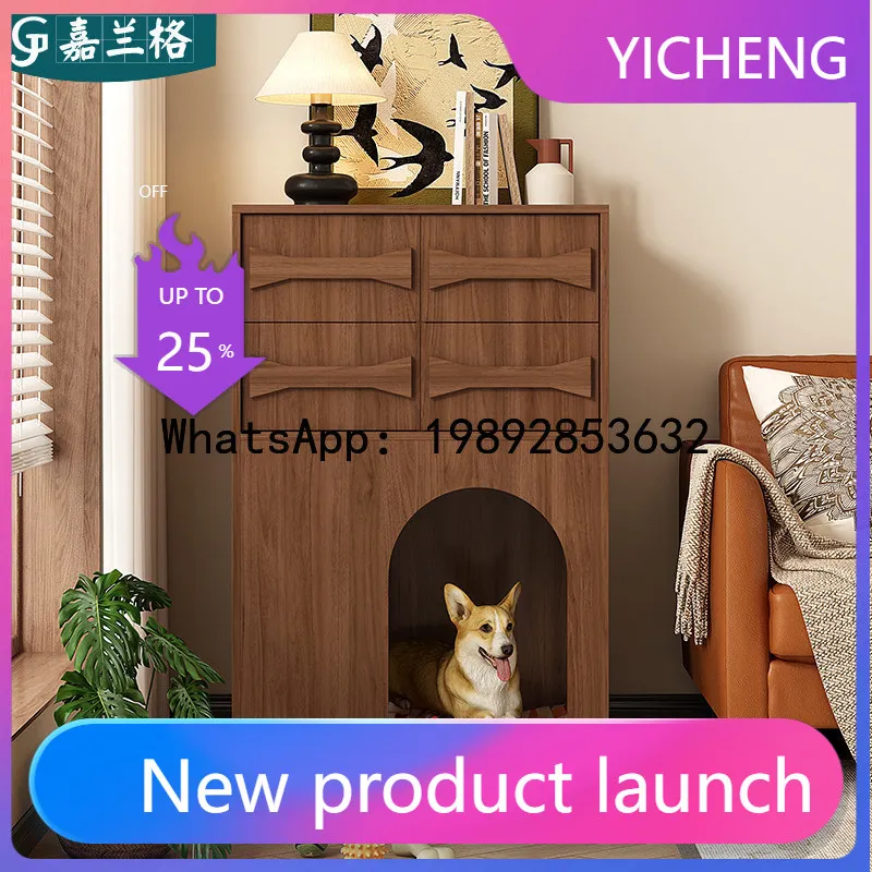 

LYY Винтажный домик-вольер для собак из массива дерева, интегрированный с балконным шкафом, для использования в помещении, вилла для домашних животных