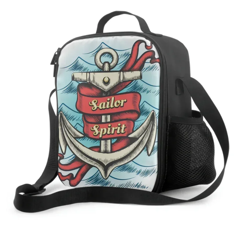 

Old Vintage Anchor And Ribbon Insulated Thermal Lunch Bags for Kids Boys Girls Washable Tote Lunch Container for School Travel