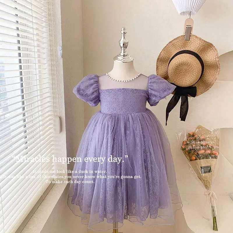 Girls' Dress Summer Outfit New Purple Children's Mesh Princess Dress Baby Fashion and Beautiful Skirt