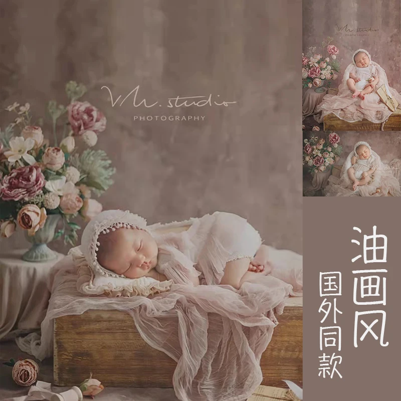 

Newborn photography props clothing oil painting style baby hundred day photo one year old photo clothing