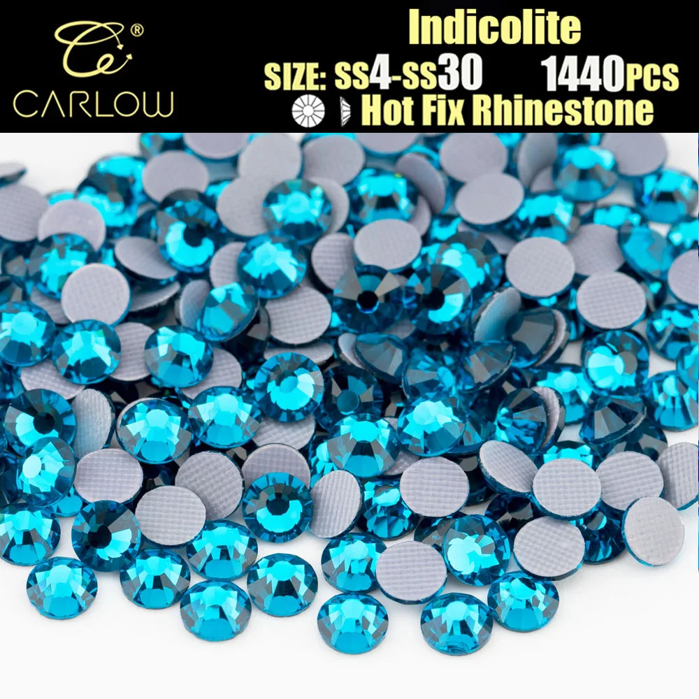 CARLOW AAAAA SS4-SS30 Indicolite Hot Fix Rhinestone Flatback Glass Strass Iron On Stones for DIY Fabric Garment Hotfix-025