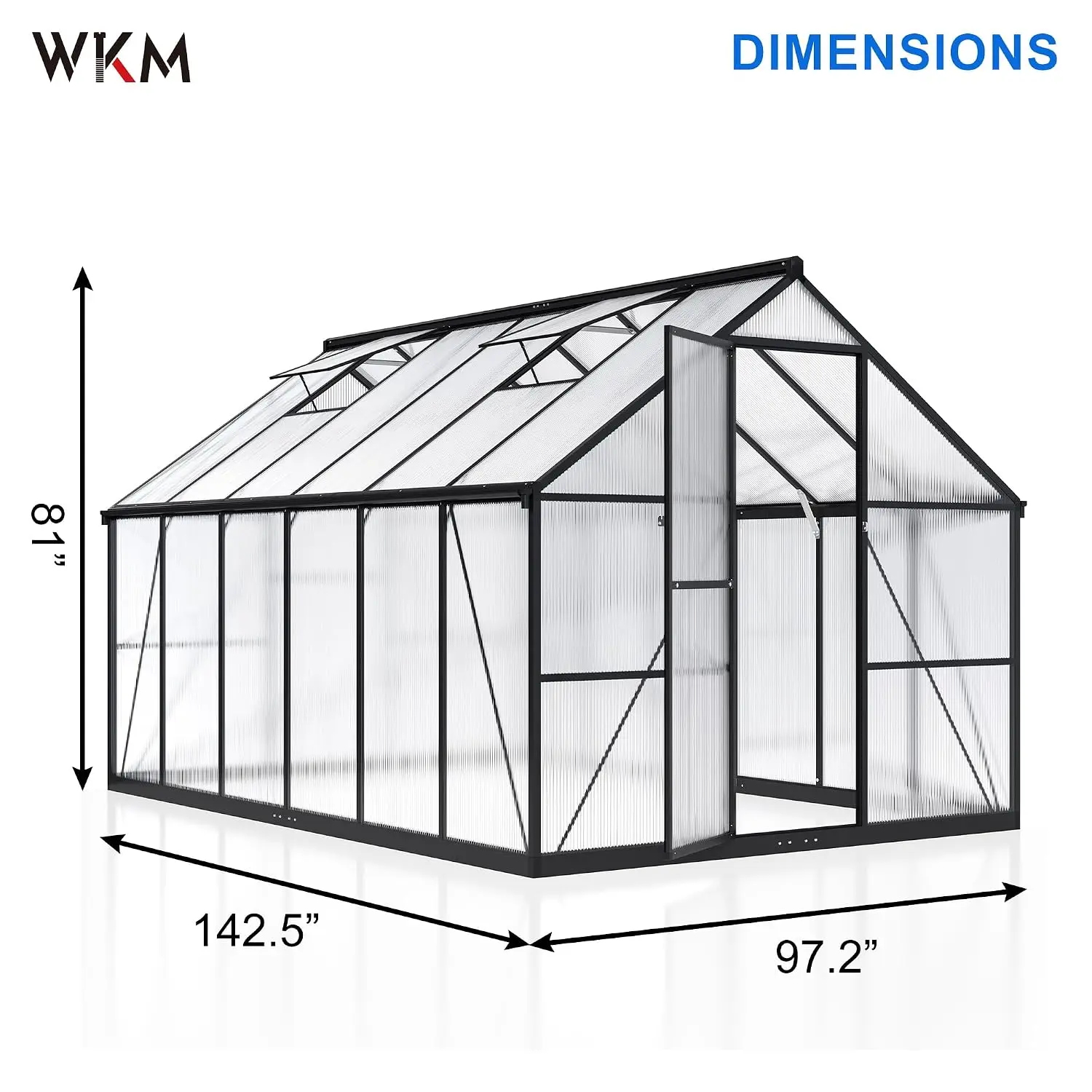 8x12FT Walk-In Polycarbonate Greenhouse, Outdoor Garden Green House for Plants, Flowers and Vegetables