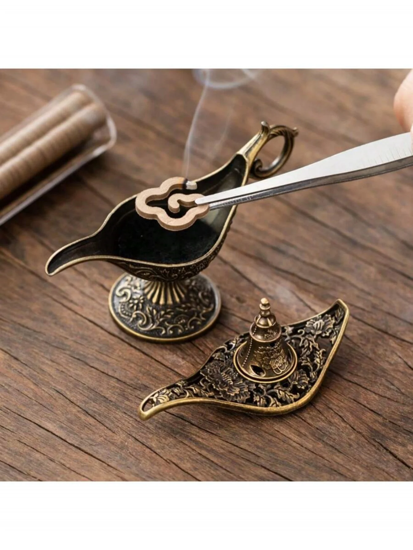 Vintage Aladdin Lamp Alloy Incense Burner, Stickless Agarwood/Sandalwood/Pear Incense Compatible, Tea Ceremony Decor