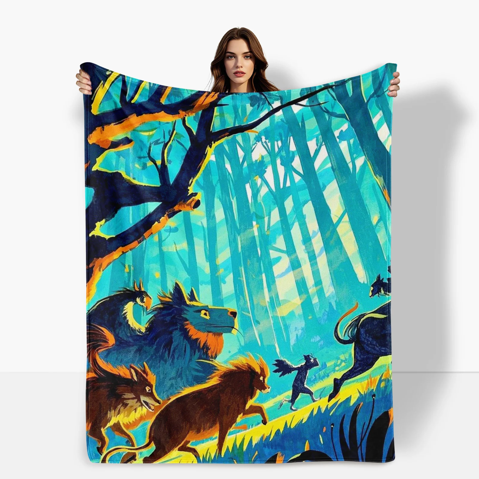 Wild Beast Sunset Forest Animal Print Cozy Blanket For Home Decor And Outdoor Camping Warm And Durable Design