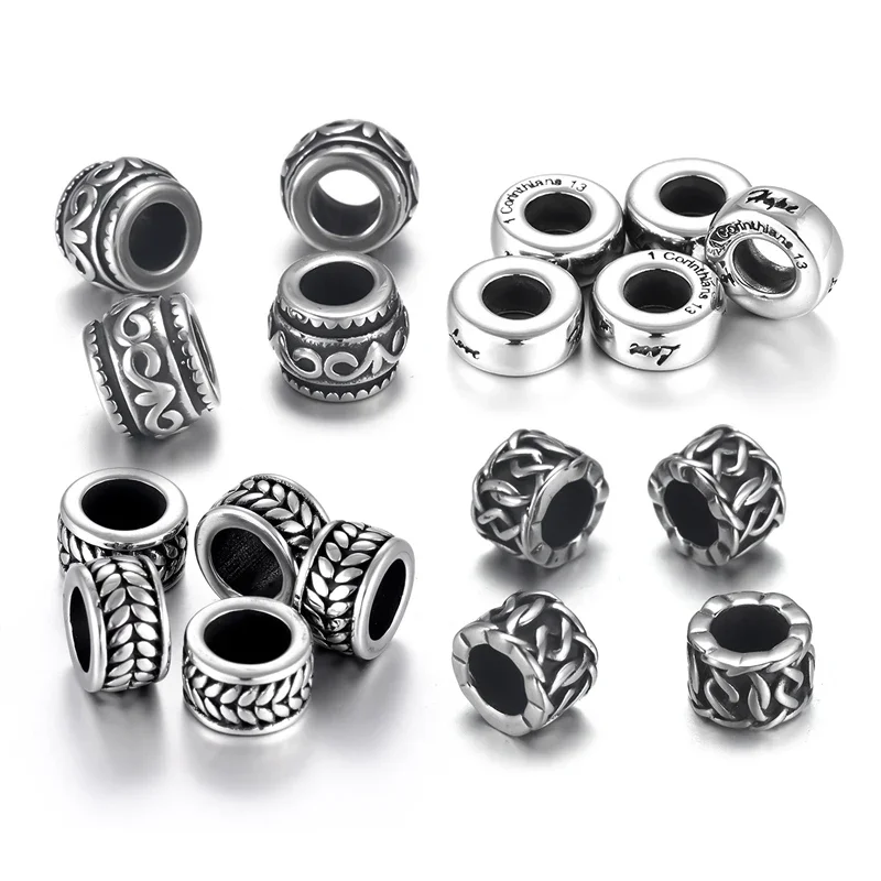 Stainless Steel Beads 6mm Hole Paracord Knife Lanyard Slider Bead Spacer Fit Leather Cord Bracelet Making Accessories