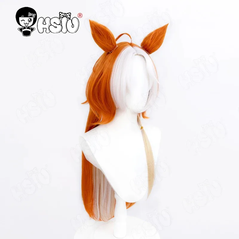 Peluca de Cosplay Orfevre HSIU 80CM naranja mezclado gris rubio pelo largo peluca sintética + gorro de peluca juego Umamusume Pretty Derby peluca cosplay
