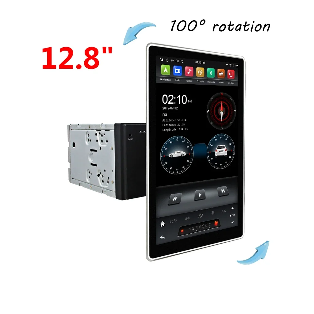 12501 klyde 12.8 inch rotation screen android car radio universal 2 din car stereo dsp carplay 4G sim ROM 64GB car audio