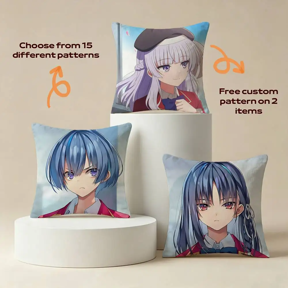A-Ayanokoji Anime C-Classroom of the Elite Square Sofa Pillow Cover Solid Color Living Room Home Decor Cushion Case