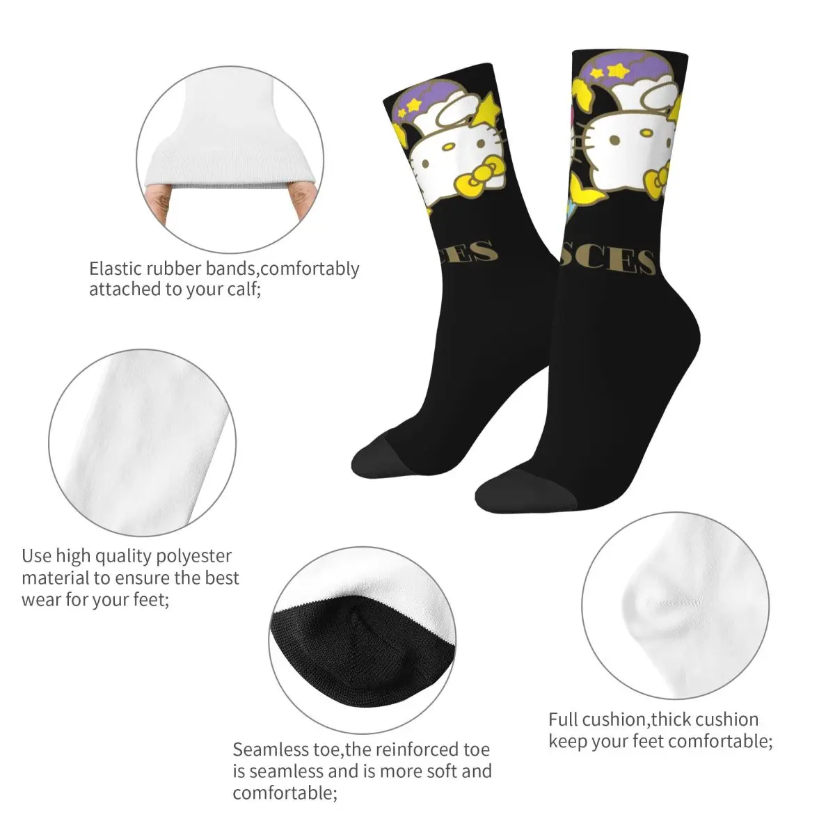 Women's Harajuku Socks Funny Hello Kitty Zodiac Pisces Product Comfortable Socks Suit For All Seasons