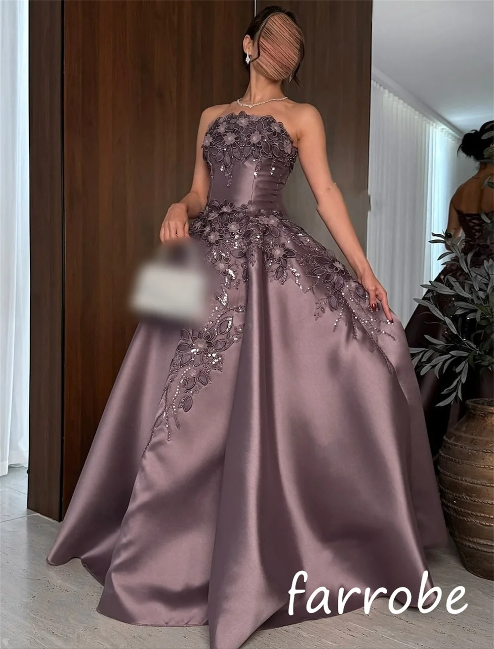 Customized Formal Casual Charmeuse Sequined Flower A-line Strapless Long Dresses Bespoke Occasion Sexy