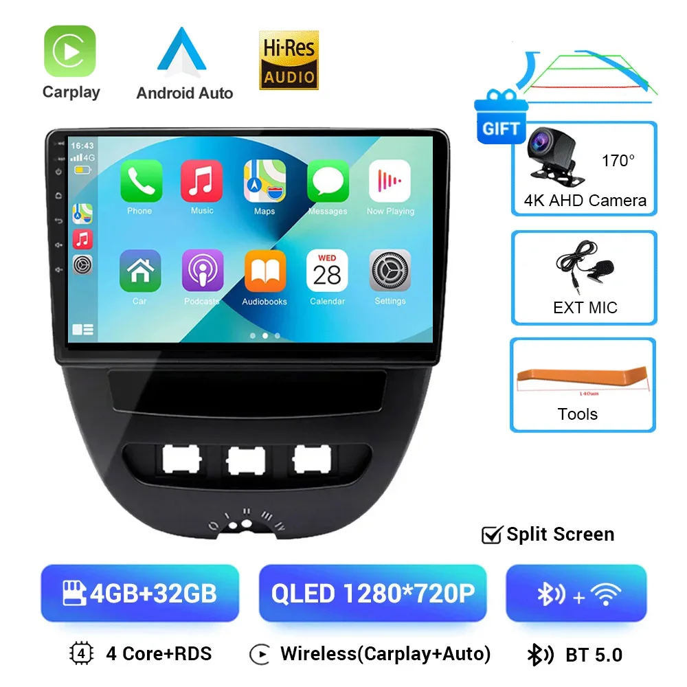Android 16 2 Din Auto Multimedia Speler Voor Peugeot 107 Toyota Aygo Citroen C1 2005-2014 Head Unit Stereo GPS navigatie BT WIFI