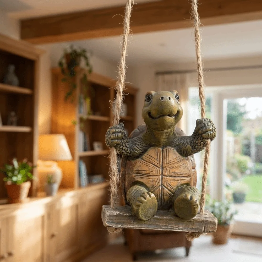 Resin Swing Turtles Statue Craft Creative Sitting Turtles Sculptures Funny Animal Figurines Micro-Landscape Turtle Statue