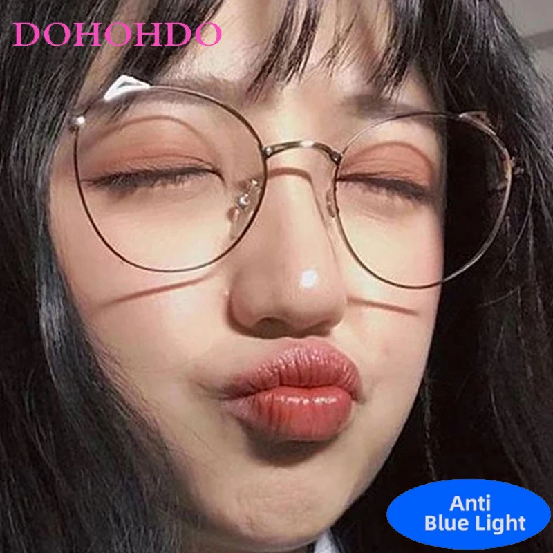 

Popular Metal Cat Ears Round Frame Blue Light Blocking Glasses Fashion Designer Eyeglass Women Men Reading Anti Blue Ray Glasses