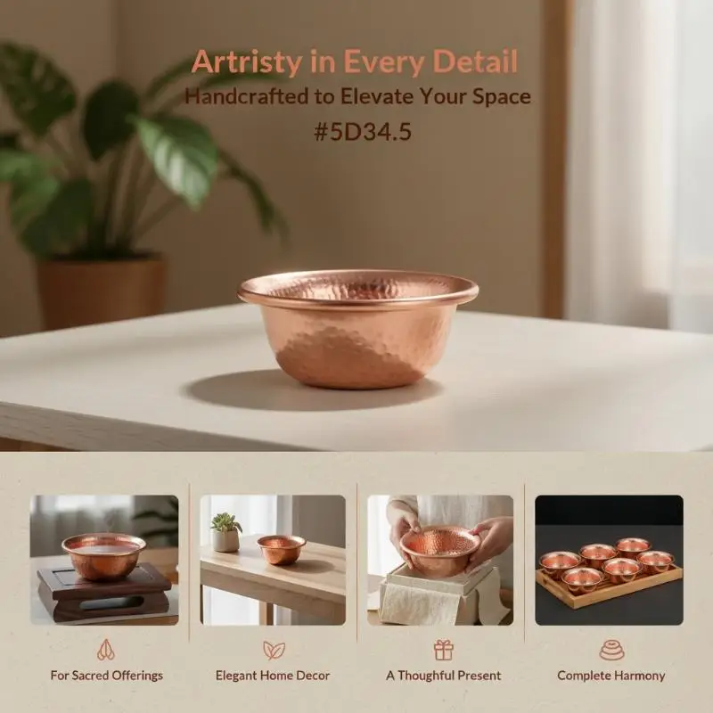 Hammered Red Copper Water Bowl Handcrafted Food Grade Multiple Sizes for Altar Meditation Yoga Ritual Use