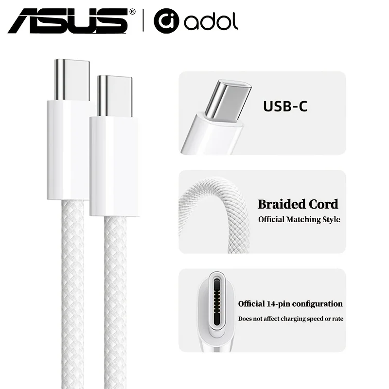 ASUS USB-C Cable For iPhone 17 16 15 Pro Max PD Fast Charging For Huawei Xiaomi Samsung Type C Weaving Cable Accessories