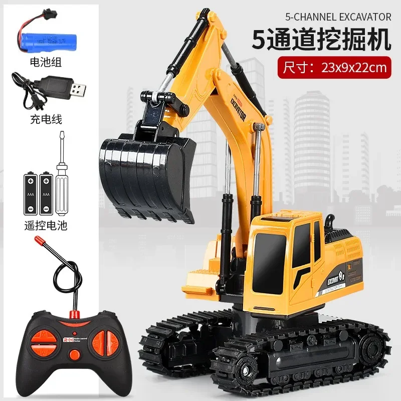 Alloy Remote Control Excavator Toy Car with Lights Sound Effect Electric Excavator Automobile Engineering Vehicle Children Gifts