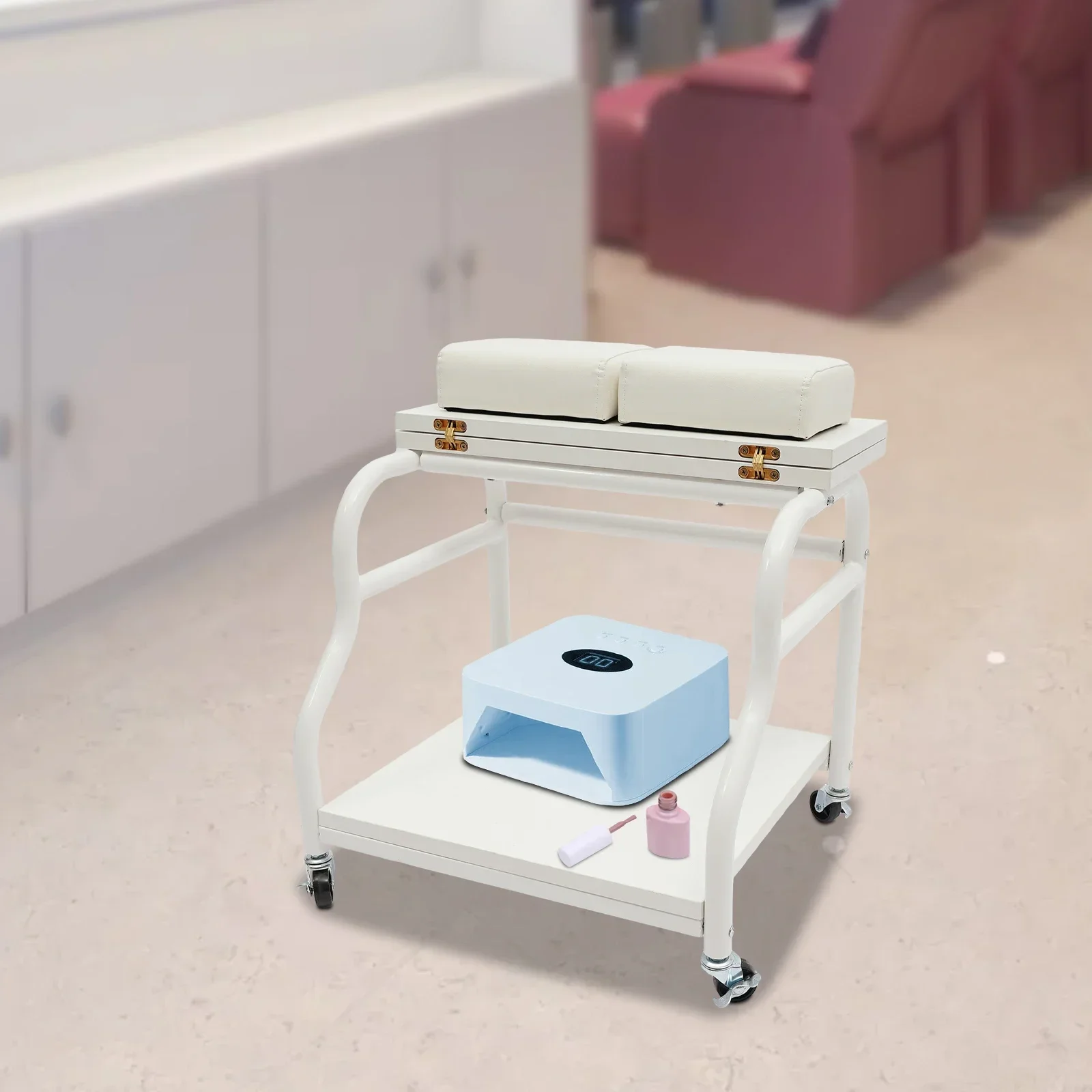 White Portable Foot Spa Cart on Wheels, Mobile Esthetician Trolley for Salons & Pedicures - 40x40cm Rolling Storage Organizer