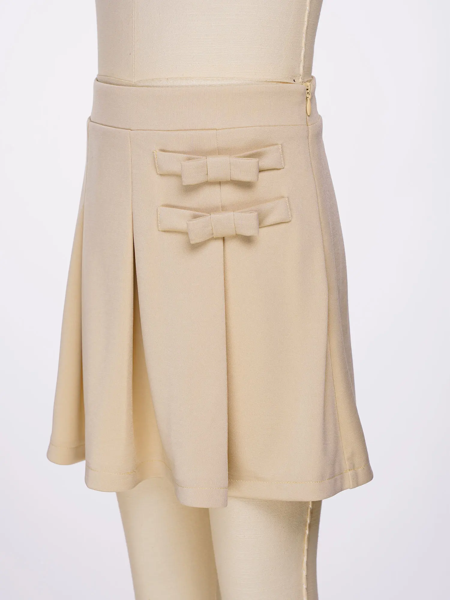 Kids Girls Pleated Skirt School Uniform Solid Color Bowknots Zipper Scooter Skirts With Undershorts Casual Wear Children Clothes