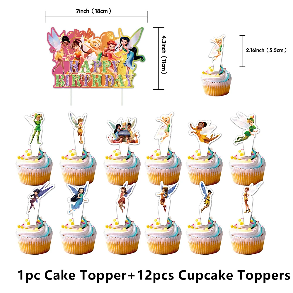 تينكر بيل خرافية احباط بالونات بيكسي اللاتكس بالون عيد ميلاد سعيد راية زينات الحفلات كعكة القبعات العالية تينكربيل هدية الفتيات