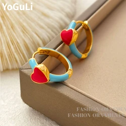 Sweet Korean Temperament Red Heart Earrings 2022 Trend New Lovely Jewelry High Quality Copper Small Hoop Earrings For Women Girl