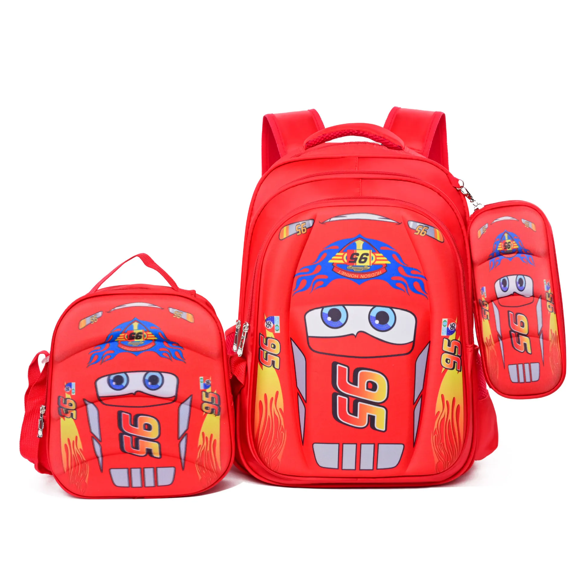 3pcs/Set McQueen Backpack Cartoon 3D Car School Bags Boys Primary School Backpack Kids Kindergarten Schoolbags