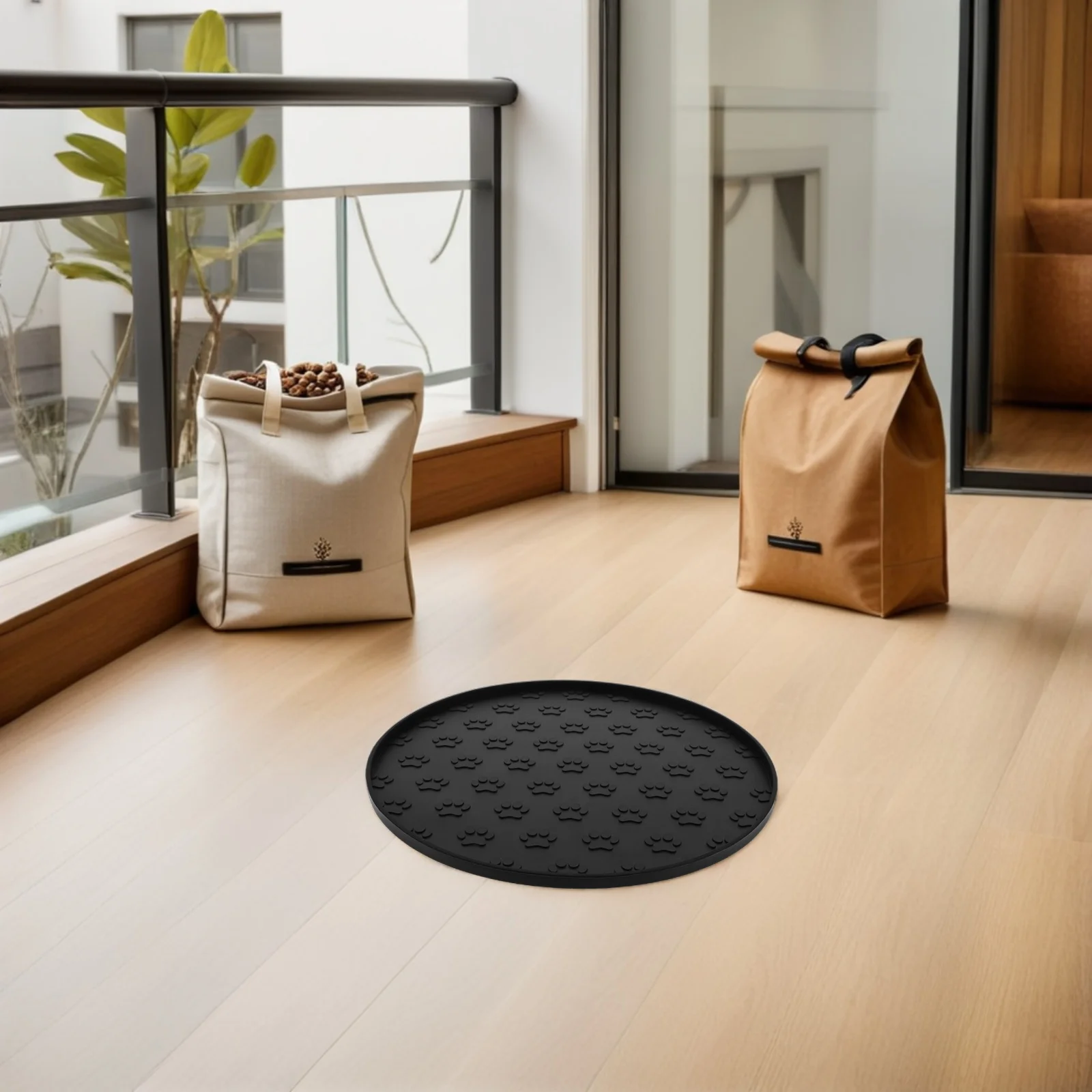 Tapete de alimentação de silicone para cães, redondo com borda elevada, evita derramamentos, bandeja de comida para animais de estimação para gatos, raças médias e grandes, superfície de enxágue rápido