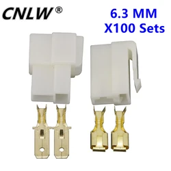 100 Sets 6.3mm 2 Pin DJ7021-6.3 Automotive Electrical Connector Cable Terminal Plug Kits Motorcycle For Ebike Car Terminal