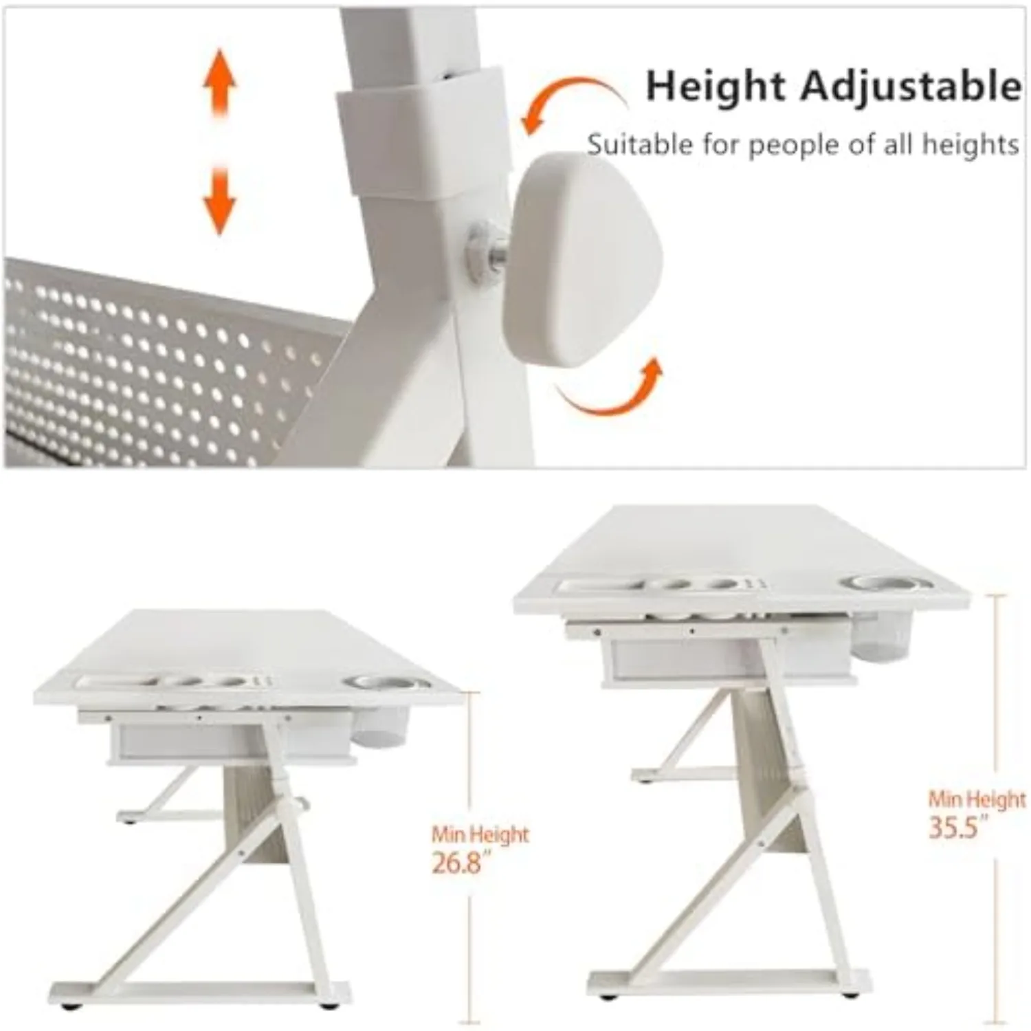 Drafting Table, Height Adjustable Drawing Table Art Table with Stool, 0-75° Tilted Tabletop Artist Desk Painting Table