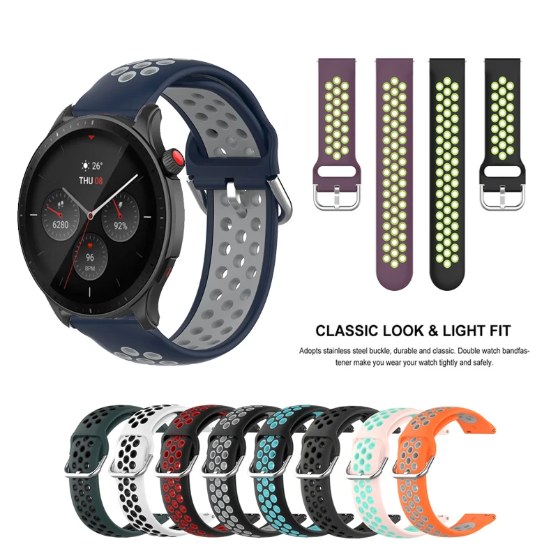 Breathable Silicone Strap for Amazfit GTR mini / GTR 4 / GTR 3 Pro / GTR 2 2e 20mm 22mm Watchband