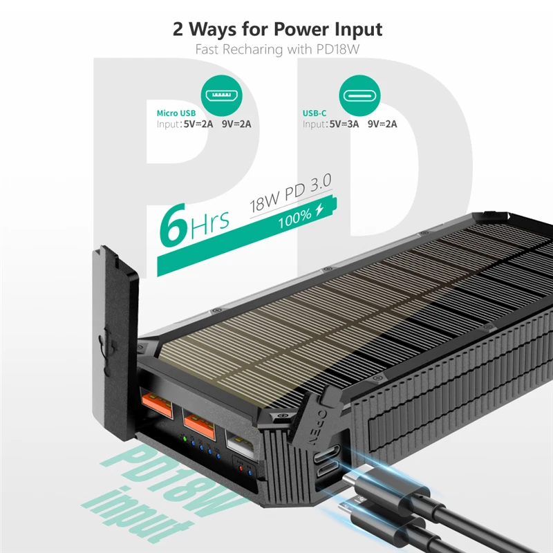 Imagem -05 - Banco de Energia Solar Portátil 30000mah Carregador Powerbank para Iphone Xiaomi Huawei pd 18w Carregamento Rápido Bateria Sobressalente