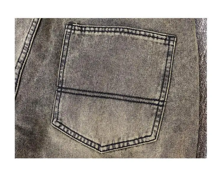 メンズ新しいボタンジッパーポケットストレートルーズ5点カジュアルウォッシュレトロイエローマッドリップドデニムショートパンツ